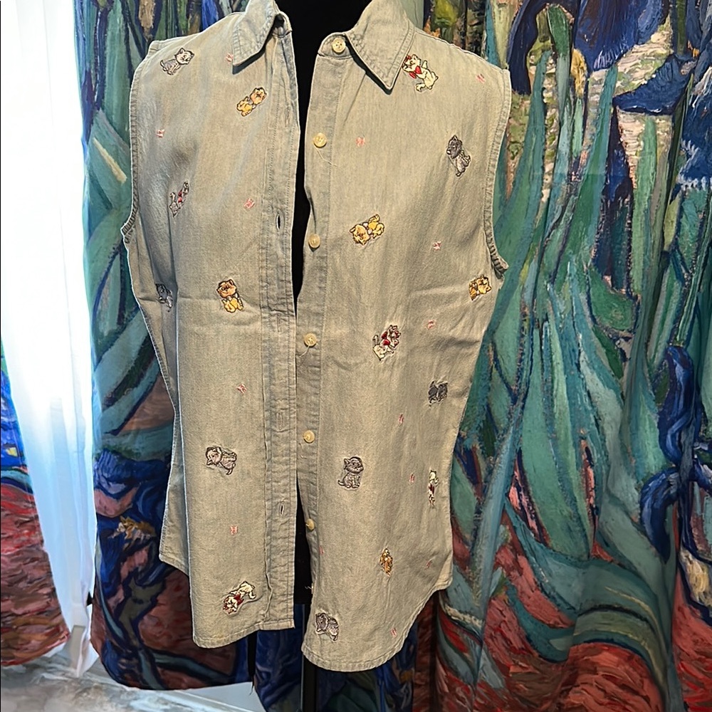 Disney Aristocats Embroidered Sleeveless Denim Shirt